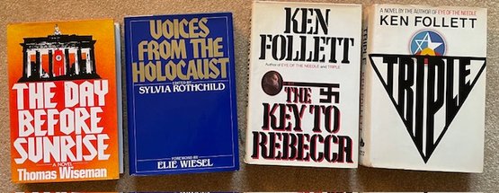 Lot/4 Vintage Hardback Books - The Day Before Sunrise, Voices From The Holocaust, The Key To Rebecca, Triple