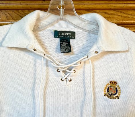 Lauren Ralph Lauren White Cotton Crown Emblem Sweater - Size S