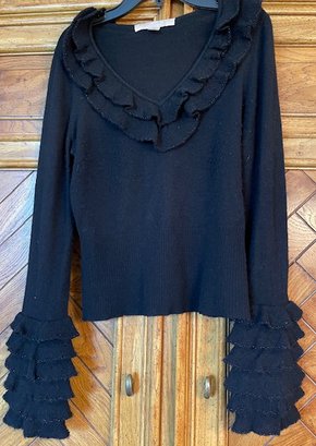 Belford For Saks Fifth Avenue - Black Cashmere Sweater With Beaded Ruffles - Size S