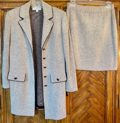 St John 2-Piece Suit Set - Black And White Tweed - Long Jacket Size 4 - Skirt Size 2