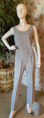 St John 2-PIece Gray Knit Set - Pleated Pants With Pockets And Sleeveless Top Camisole Size S