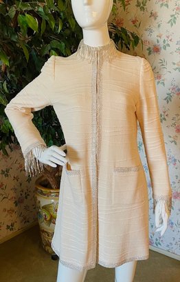 St John Evening - Ivory Dress Jacket With Fringe And Beading - Size 4