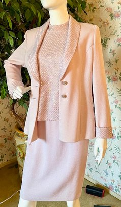 St John - Mauve And  Lilac - 5 Piece Interchangeable Knit Dress Suit Set - Jeweled Buttons And Sequins