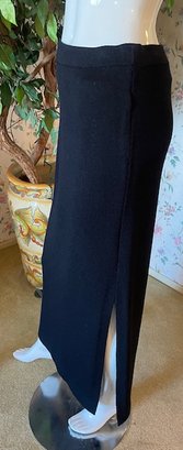 St John - Black Knit Long Skirt With Slit - Size 2