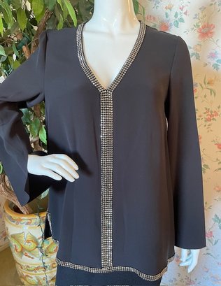 Tory Burch - Studded Black Chiffon Tunic With Bell Sleeves - Size 8