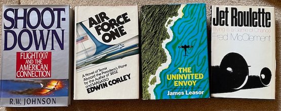 Lot/4 Vintage Aviation HB Books - Shoot-down Flight 007, Air Force One, The Uninvited Envoy, Jet Roulette
