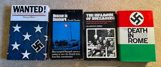 Lot/4 Hardback WWII Books - Wanted!, Death In Rome, The Infamous Of Nuremberg, Rescue In Denmark