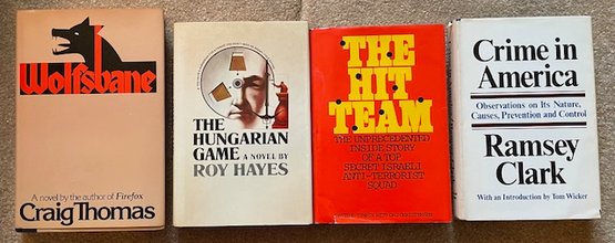 Lot/4 Vintage Hardback Books - Wolfsbane, The Hungarian Game, The Hit Team, Crime In America