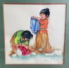 Linda Avery Signed Watercolor - Children Washing Clothes - 20' X 20'