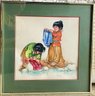 Linda Avery Signed Watercolor - Children Washing Clothes - 20' X 20'