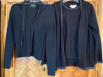 Lot/2 Black Sweaters - Dana Buchman Size SP And Jaegar 2 Piece Cardigan Sweater Set With Beading Size M