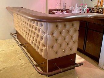 Vintage 1970s - Mid-Century Tufted Vinyl And Wood Bar With 2 Shelves - 105'L X 43'T