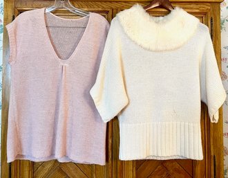 Lot/2 Sweaters - White Fur Bebe - Size L - And Pink Hemp Sleeveless Knit - No Size