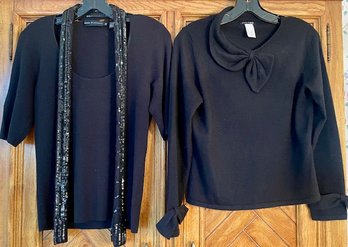 Lot/2 Black Sweaters - Dana Buchman With Sequin Tie Size M  And Anne Klein Bow Size PS