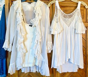 Lot/White Tops - Grayse Camisole With Boston Proper Ruffle Top - Size M - And Bebe Top - Size Small