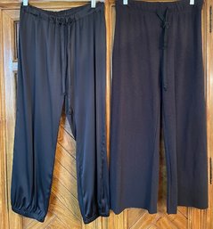 Lot/2 Black Pants - Olivaceous Sweats $59 New With Tag Size M  And Maggie Ward Satin Pants Size M $120 NWT