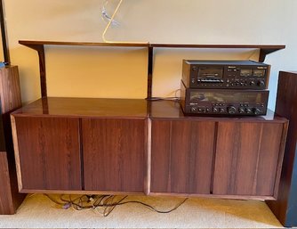 Mid-Century Adjustable Rosewood Floating Cabinets With Shelves - Pair - Comes With Brackets And Bars