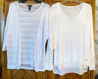 Lot/2 Striped White Sweaters - Calvin Klein Size M And Alfani Size S