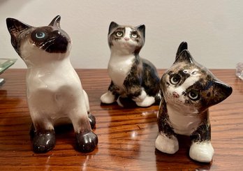Set/3 Vintage Ceramic Kittens Kitty Cats  - Siamese Cat - Signed Kensington