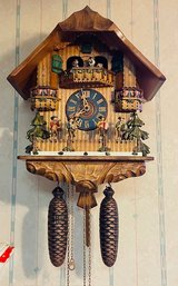 Vintage R Rogers German Carved Cuckoo Clock - Edelweiss - Swiss Movement Featuring Dancers And Musicians