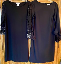 Lot/2 Black Dresses - Chaus Pearl Sleeves - Size L - And  Shelby Palmer Ruffle Sleeves -Size 8