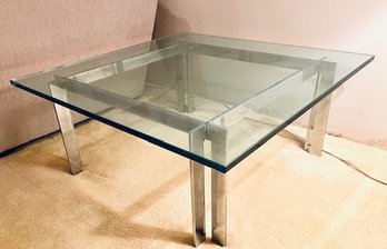 Mid-Century Chrome And Glass Square Coffee Table - 35.75' L X W X 15' T