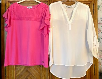 Lot/2 Tops - Calvin Klein Pink Blouse - Size M - And Daniel Rainn Ivory Silk Blouse - Size L