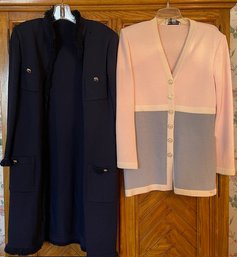 Lot/2 - As Is - St John - Navy Duster Size 10  And Pink Cardigan Size S