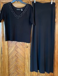 Lot/2 Black - Dana Buchman Sequined Short Sleeve Sweater Size PL And Long Jersey Skirt Size S
