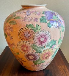 Handpainted Porcelain Floral Chinese Vase - 12' T X 10.5'W