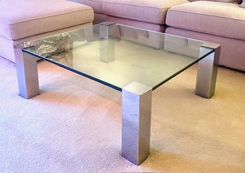 Vintage Chrome And Glass Square Coffee Table - 40' X 36' X 14.75' T