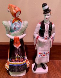 Hollohaza Hungary - Man And Woman Handpainted Porcelalin Figurines  - Pair - 12' T X 3'L X 3' D