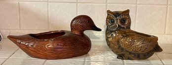 Lot/2 Vintage Lefton Owl And Duck Planters Figurines