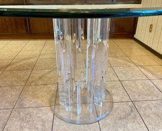 VIntage Mid-century  - Large Round Glass Table With Lucite Base - 48' W X 30'T
