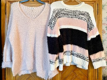 Lot/2  Cozy Sweaters - Miracle Pink Sweater Size M/L And Striped Marc NY Size S