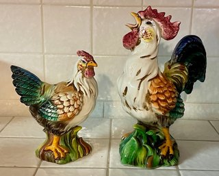 Set/2 Vintage Italian Ceramic Rooster And Hen Figurines - Pair