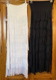 Lot/2 - Made In Italy - Black And White Silk Ruffle Skirts - No Size