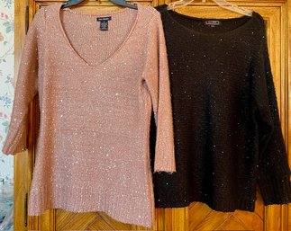 Lot/2 Sparkle Sweaters - Max Edition Mauve Size M  And Crezighi Effeci Black Sweater Size L