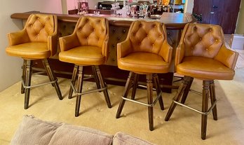 Vintage 1970s ChroModern Chair Co Tufted Barstools - Set Of 4 - 44' T X 29.5'T To Seat X 23' W