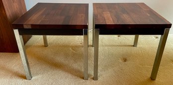 Pair - Vintage Rosewood And Chrome Side Tables -16' Square X 16'T
