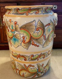 Tall Talavera Mexican Pottery Ornate Painted Planter Pot With Handles - 25' T X 19'W