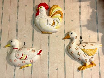 Lot/3 Kitchen Decor - 2 Porcelain Wall Ducks And 1 Rooster
