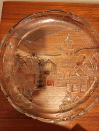 Vintage Crystal Holiday Scene Plate - Only