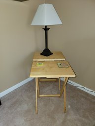 015 - TWO TRAY TABLES AND LAMP
