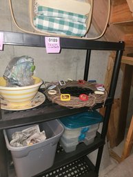 189 - CONTENTS - GLASSWARE - PLATES/BOWLS - WREATH AND MORE - SHELF NOT INCLUDED
