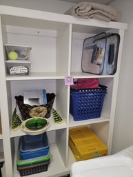 202 - SHELF CUBE CONTENTS ONLY  - INCLUDES STORAGE BINS - GLASSWARE AND MORE