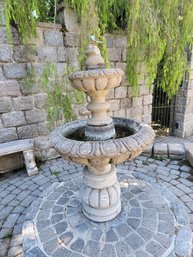 190 - VERY HEAVY CEMENT FOUNTAIN - MEASUREMENTS ARE PICTURED - CEMENTED BRICK BASE NOT INCLUDED