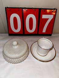 Fenton Hobnail Milkglass And Tea Cup And Saucer