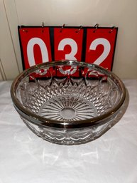 Large Vintage Cut Glass Bowl With Silver Trim