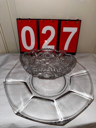 Patterned Glass Platter And Candy Bowl
